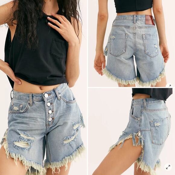 One Teaspoon X Free People Frankies Denim Cut Off Button Fly Shorts 27 - Picture 1 of 8